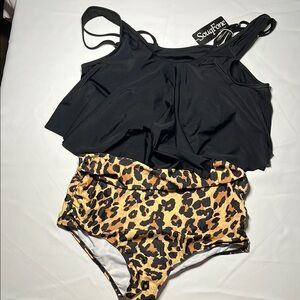 Black and Leopard Print Bikini Set